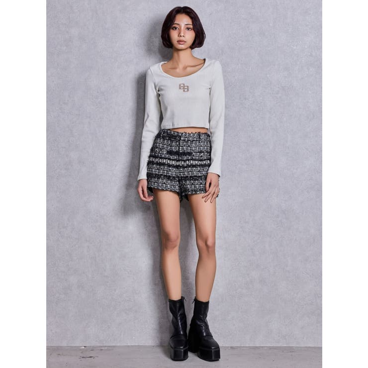 GGロゴラインストーンラメテレコトップス | GYDA | 詳細画像4 