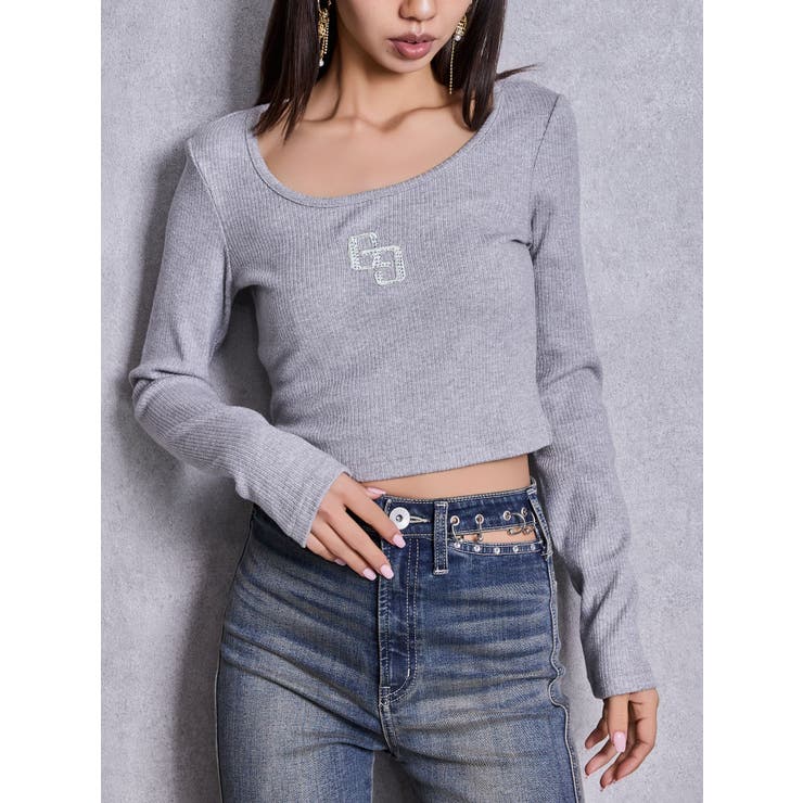 グレー | GGロゴラインストーンラメテレコトップス | GYDA