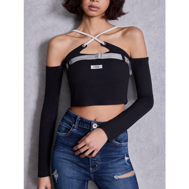 ブラック | GYDAフロントクロスラメテレコTOPS | GYDA