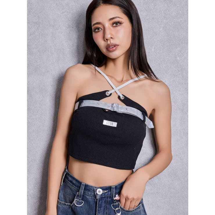 ブラック | GYDAフロントクロスラメテレコビスチェ | GYDA