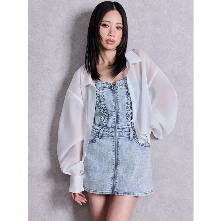 sacred edge cross ZIPスカートライクデニムミニワンピース | GYDA | 詳細画像15 