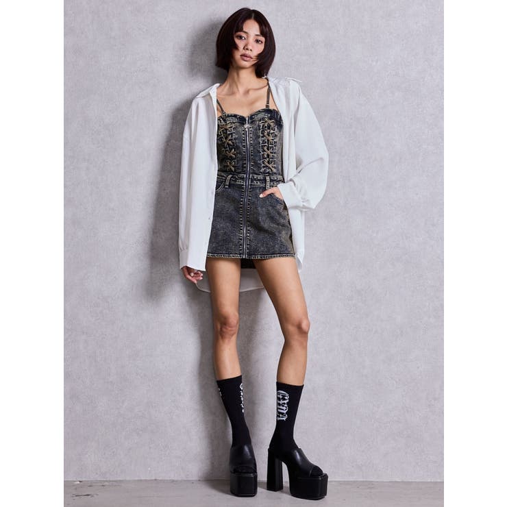 sacred edge cross ZIPスカートライクデニムミニワンピース | GYDA | 詳細画像22 