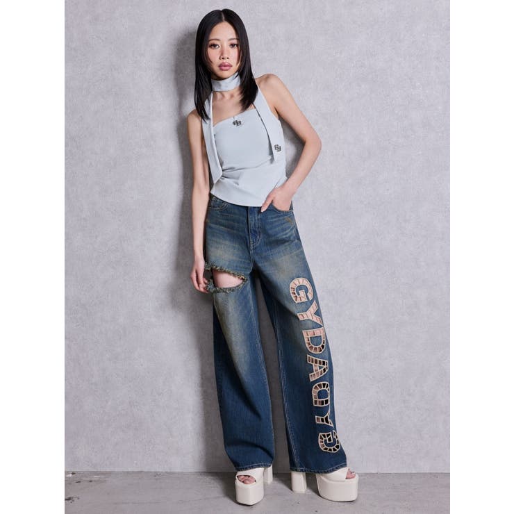 ハイウエストGYDA CUT OUT SIDE RIPPEDデニムパンツ | GYDA | 詳細画像12 