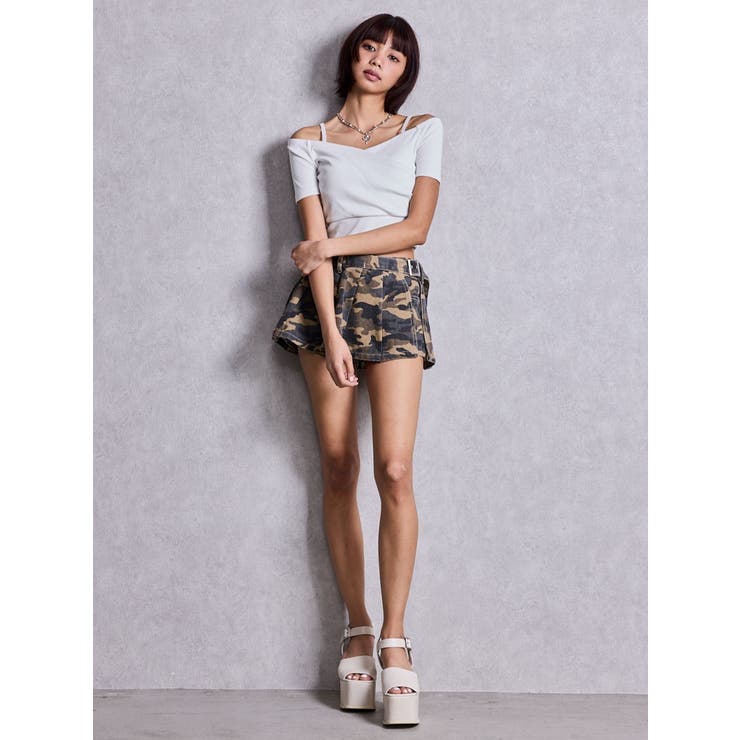 ハイウエストレイヤードプリーツスカートライクデニムショートパンツ | GYDA | 詳細画像10 