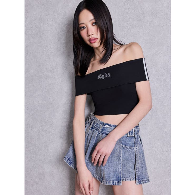 ハイウエストレイヤードプリーツスカートライクデニムショートパンツ | GYDA | 詳細画像13 