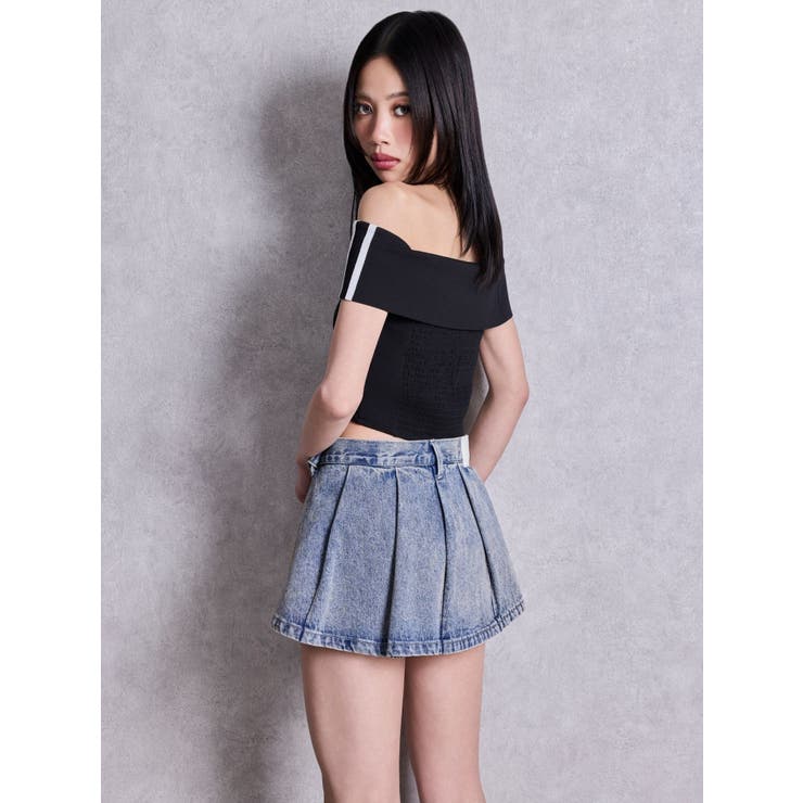 ハイウエストレイヤードプリーツスカートライクデニムショートパンツ | GYDA | 詳細画像16 