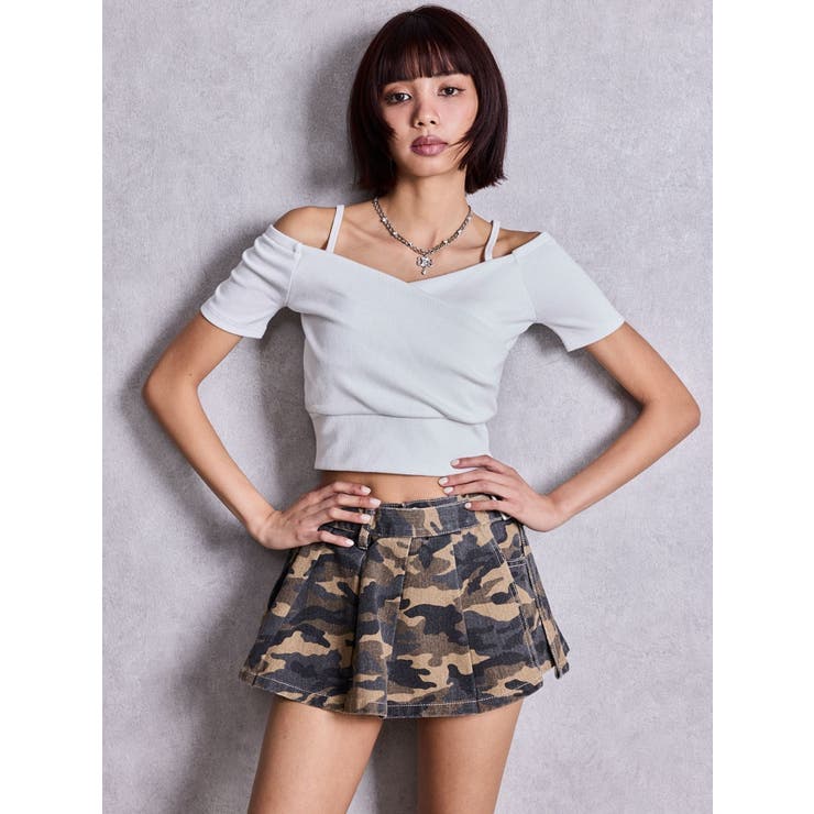 ハイウエストレイヤードプリーツスカートライクデニムショートパンツ | GYDA | 詳細画像7 