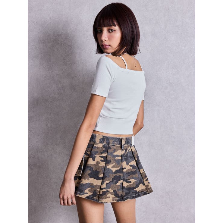 ハイウエストレイヤードプリーツスカートライクデニムショートパンツ | GYDA | 詳細画像9 