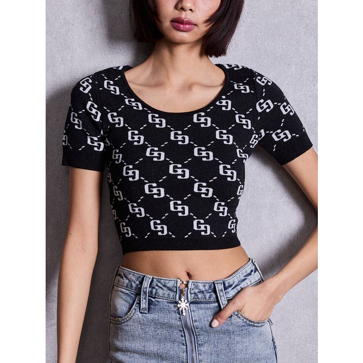 ブラック | GG jacquardラメニットTOPS | GYDA