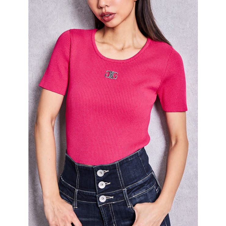 ピンク | symmetry GYDAプレートハーフスリーブニットTOPS | GYDA