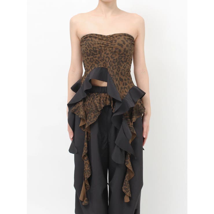 LEOPARD HEM DRAPE EDGEベアTOPS | GYDA | 詳細画像16 