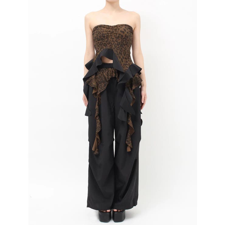 LEOPARD HEM DRAPE EDGEベアTOPS | GYDA | 詳細画像30 