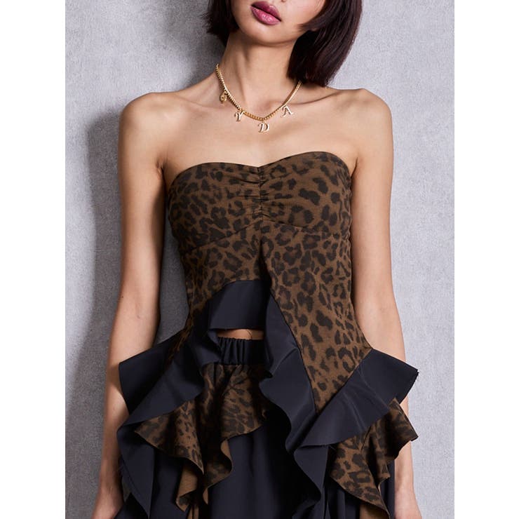 ブラック | LEOPARD HEM DRAPE EDGEベアTOPS | GYDA