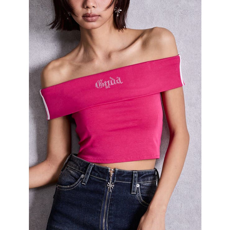 ピンク | Gyda bijouサイドラインオフショルショートTOPS | GYDA