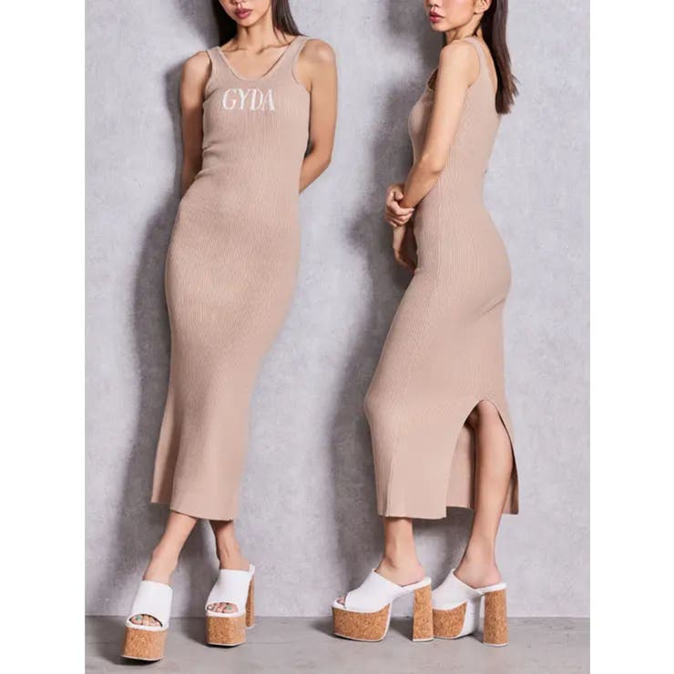 ベージュ | GYDA jacquard longニットワンピース | GYDA