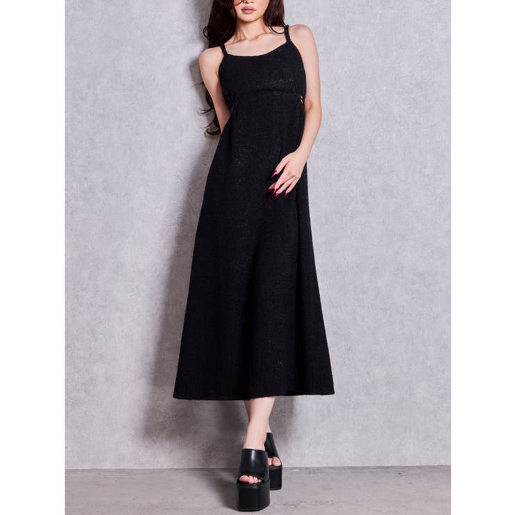 ブラック | SIDE OPEN BACK RIBBON LONGワンピース | GYDA