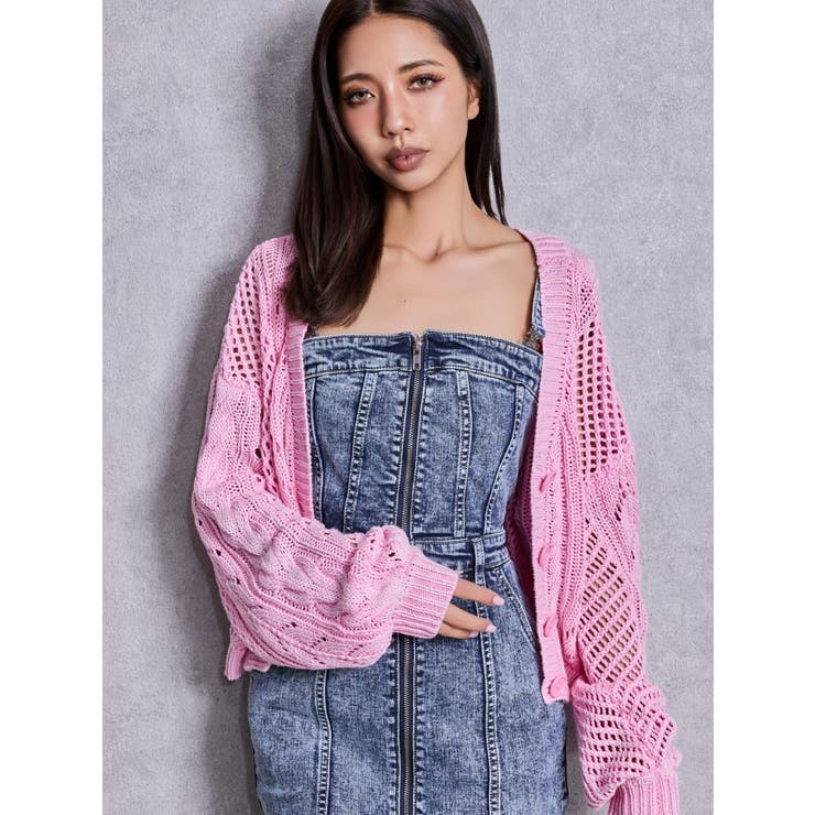ピンク | 2WAYメッシュブリーチニットトップス | GYDA