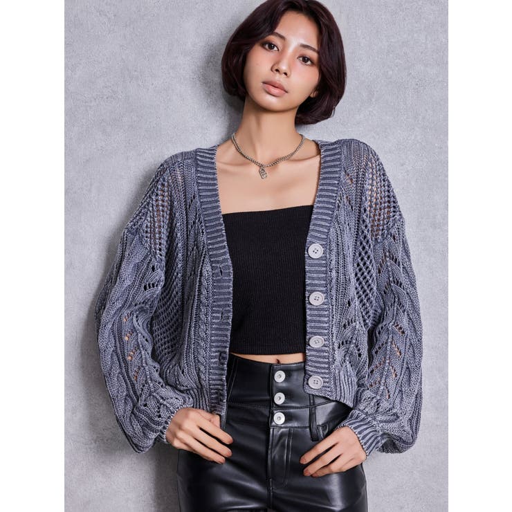ネイビー | 2WAYメッシュブリーチニットトップス | GYDA