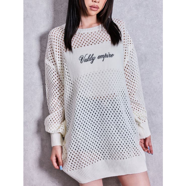 オフホワイト | Valdy empire embroideryメッシュニットトップス | GYDA