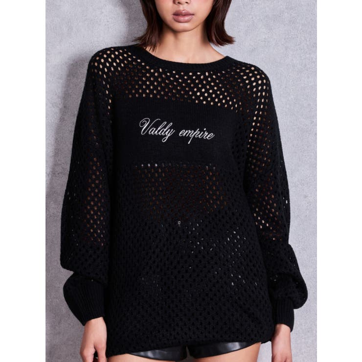 ブラック | Valdy empire embroideryメッシュニットトップス | GYDA