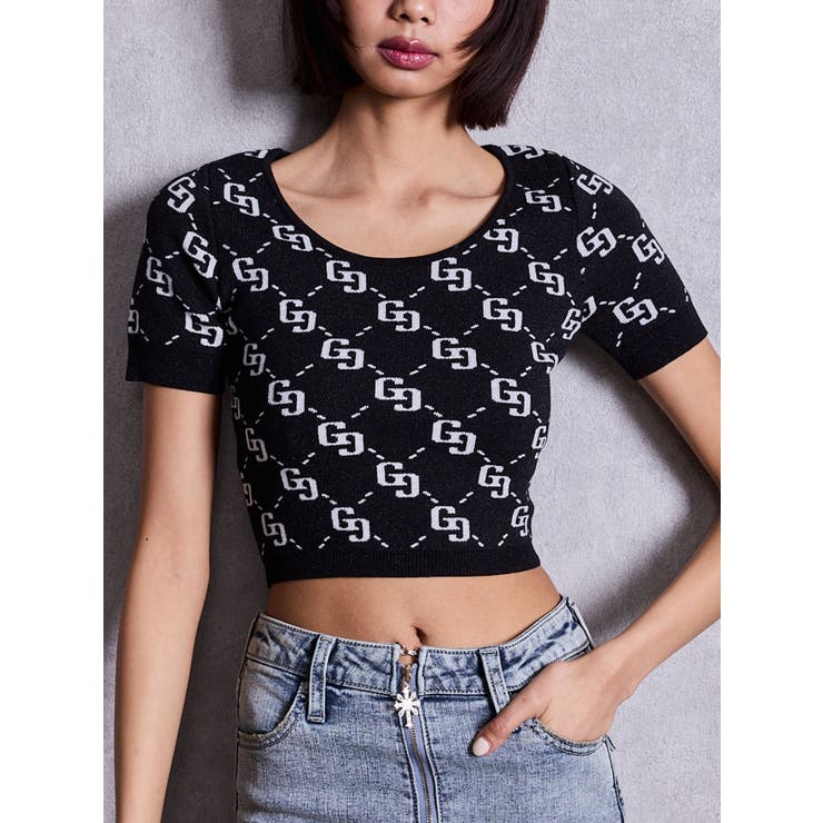 ブラック | GG jacquardラメニットTOPS | GYDA