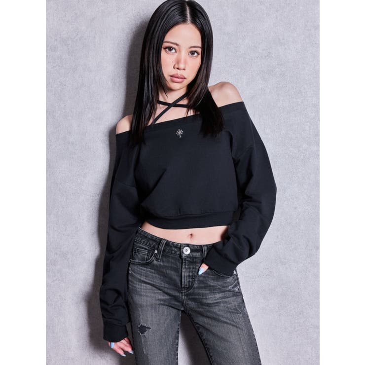 フロントクロスストラップオフショルショートスウェットトップス | GYDA | 詳細画像11 