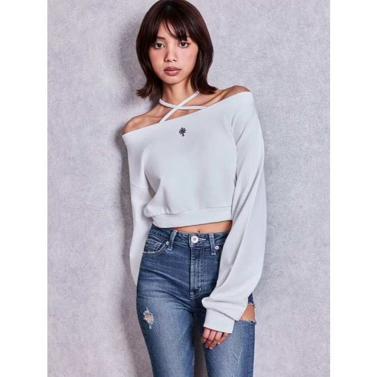 フロントクロスストラップオフショルショートスウェットトップス | GYDA | 詳細画像7 