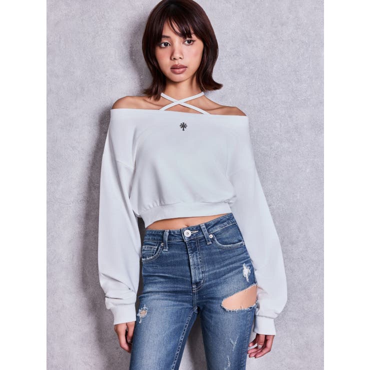 フロントクロスストラップオフショルショートスウェットトップス | GYDA | 詳細画像8 