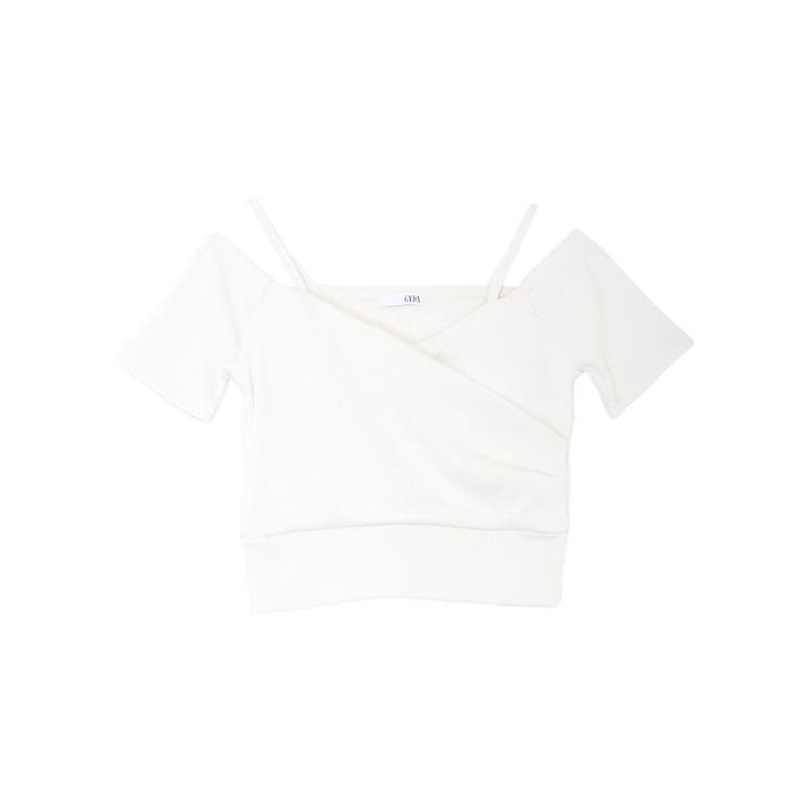 ラメテレコハーフスリーブカシュクールオフショルショートTOPS | GYDA | 詳細画像35 
