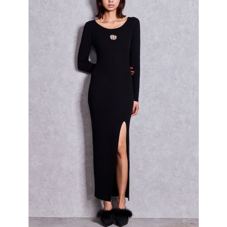 ブラック | GG bijou MOLD long sleeveニットロングワンピース | GYDA