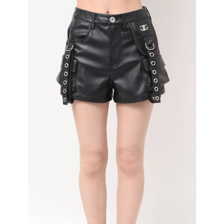ハイウエストEYELET STRAP CARGOフェイクレザーショートパンツ | GYDA | 詳細画像15 