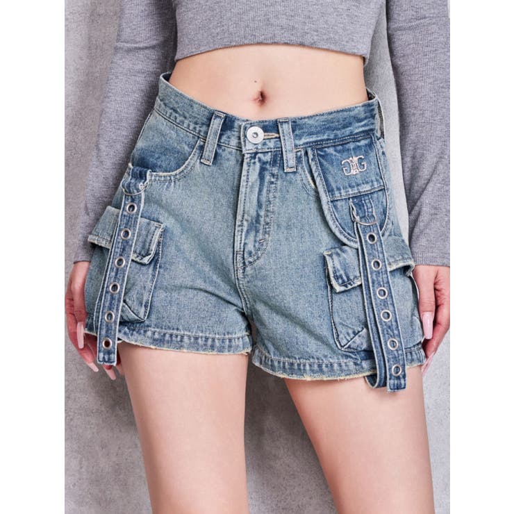 ハイウエストEYELET STRAP CARGOショートパンツ | GYDA | 詳細画像1 