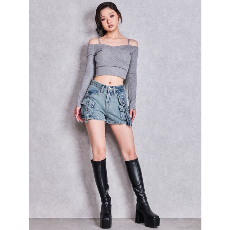 ハイウエストEYELET STRAP CARGOショートパンツ | GYDA | 詳細画像4 