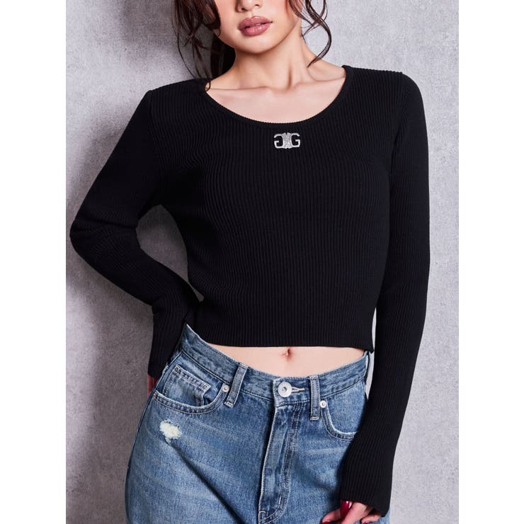 ブラック | SymmetryGYDAプレートlong sleeveニットトップス | GYDA