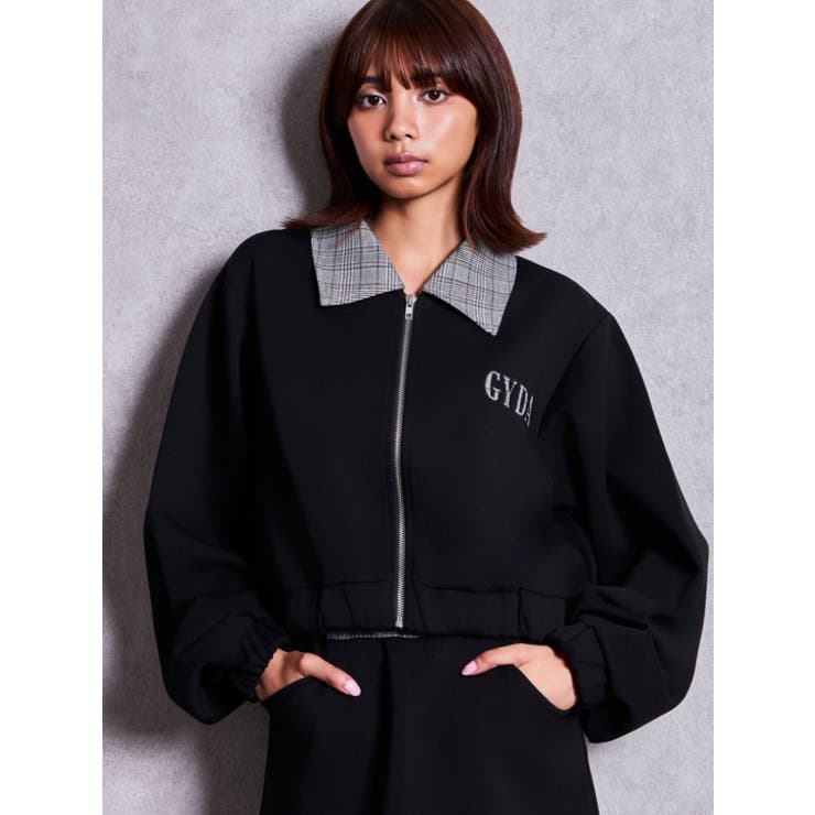 ブラック | checkドッキングショートZIP UPトップス | GYDA