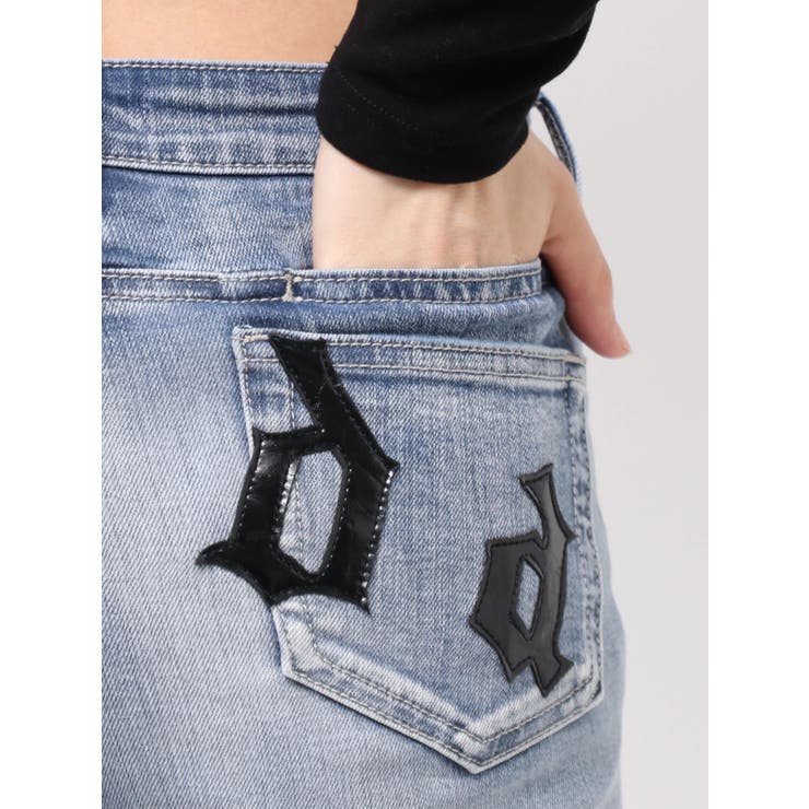 ジャストウエストGYDAフェイクレザーpatchスキニーデニムパンツ | GYDA | 詳細画像29 