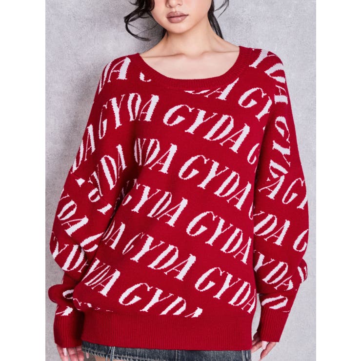 レッド | GYDA SLANT PATTERNニットトップス | GYDA