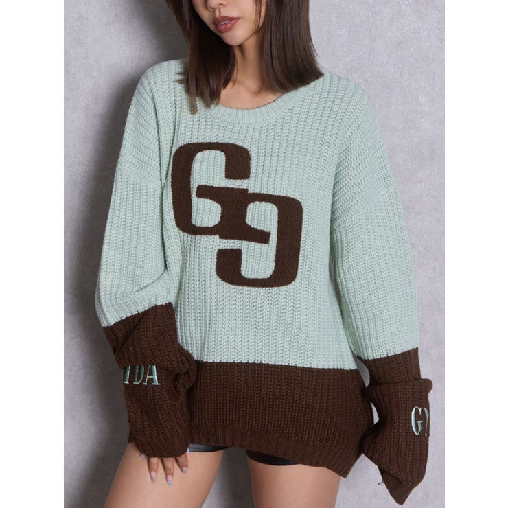 GG embroidery bicolorニットトップス | GYDA | 詳細画像1 