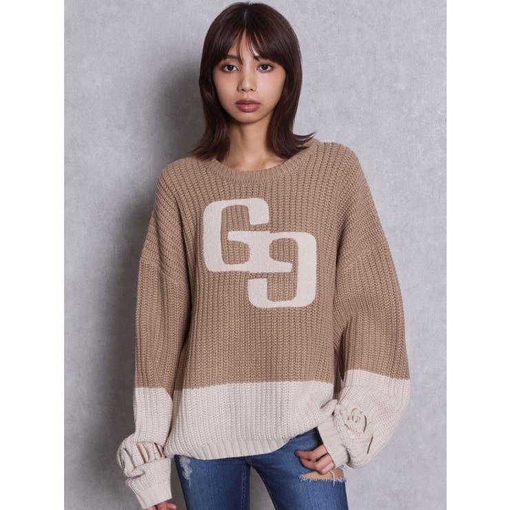GG embroidery bicolorニットトップス | GYDA | 詳細画像10 