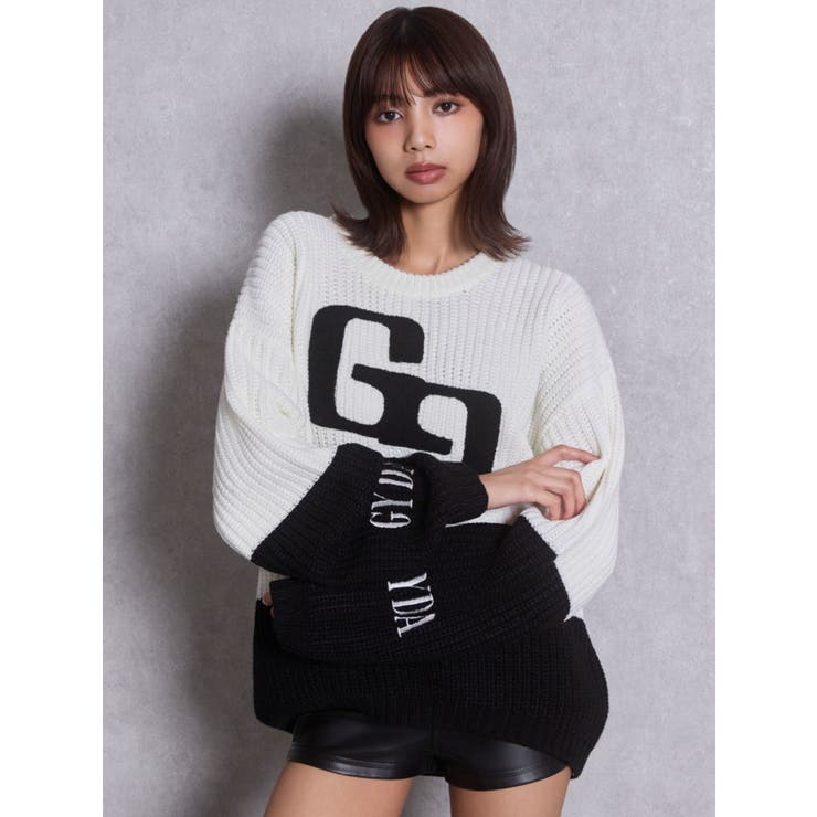 GG embroidery bicolorニットトップス | GYDA | 詳細画像4 