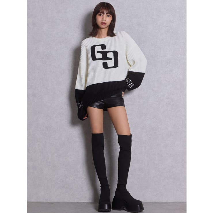 GG embroidery bicolorニットトップス | GYDA | 詳細画像8 