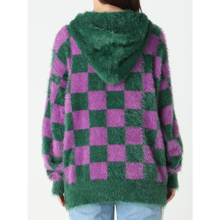 ブロックチェックフーディーニット[品番：MKSW0019444]｜jouetie