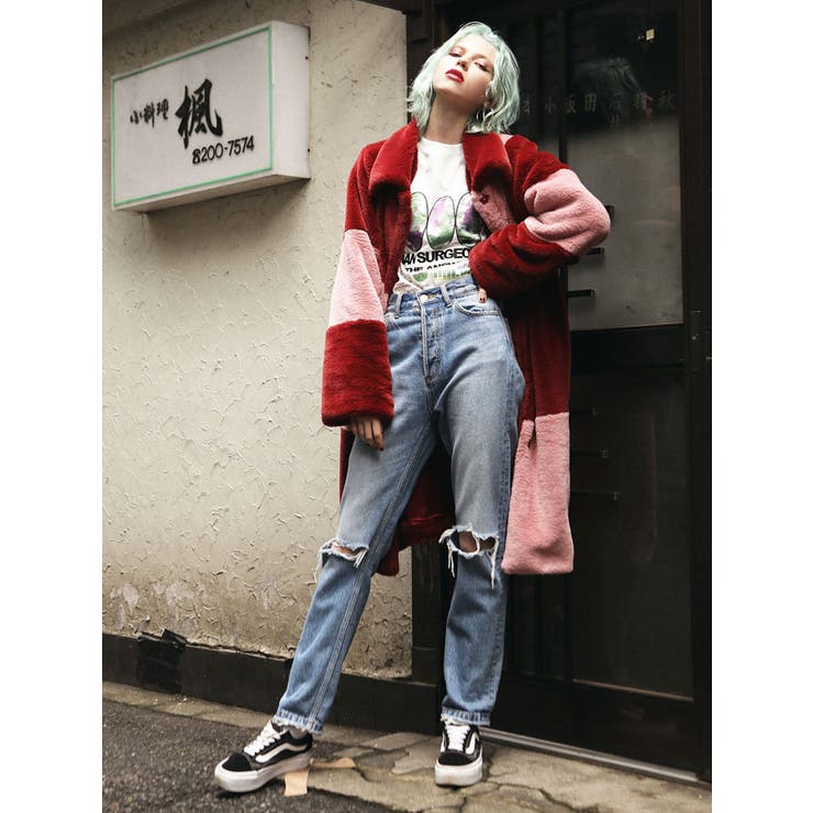 ブロックチェックファーコート[品番：MKSW0025169]｜jouetie