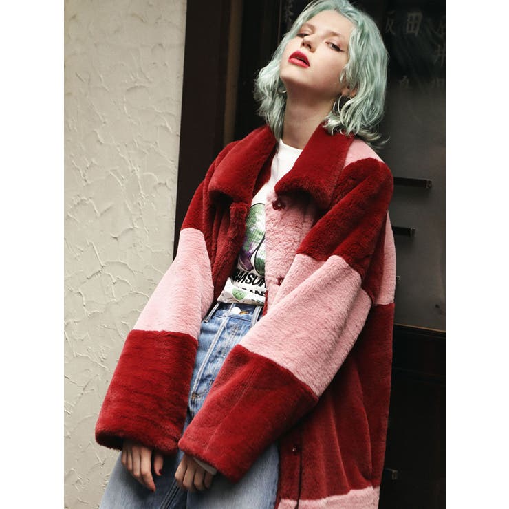 ブロックチェックファーコート[品番：MKSW0025169]｜jouetie