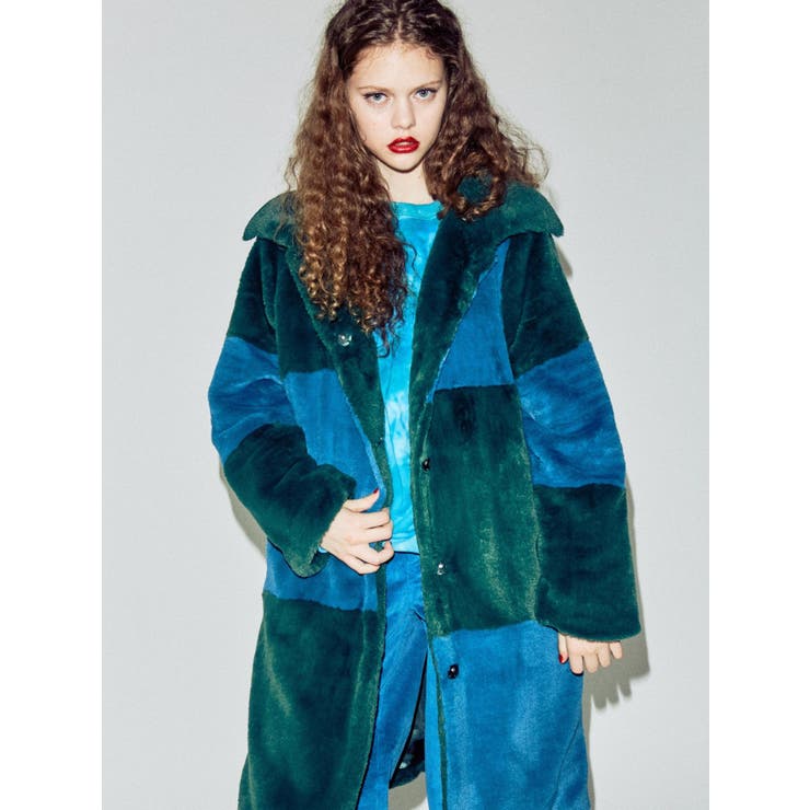 ジュエティ　コート ブロックチェックファーコート ブロックチェックファーコート[品番：MKSW0025169]｜jouetie