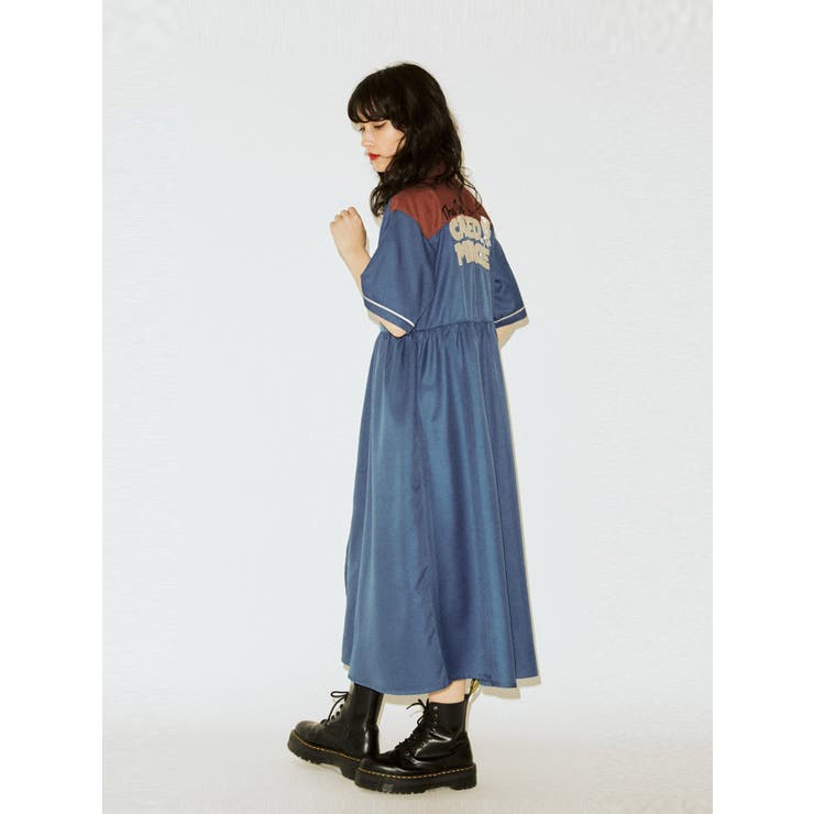 フロントジップボーリングシャツワンピース[品番：MKSW0029607