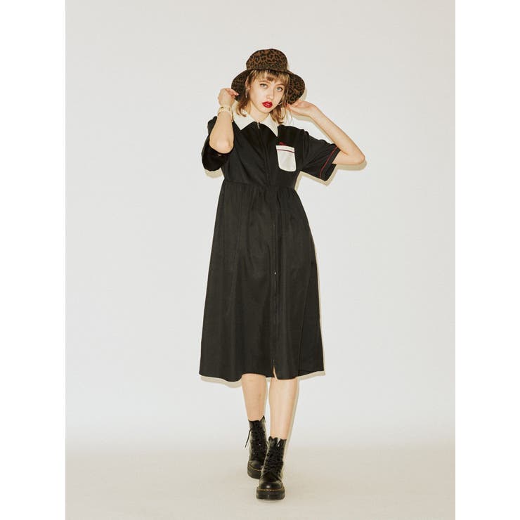 レースボーリングシャツワンピース 半袖ワンピース レディース F フロントジップボーリングシャツワンピース[品番：MKSW0029607