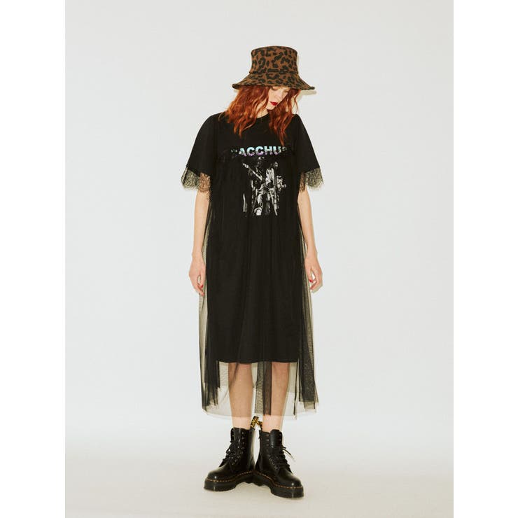 MICROWAVE NIKE ワンピース チュールドッキング リメイク 黒 STANDARD ファッション MICROWAVE NIKE ワンピース チュールドッキング