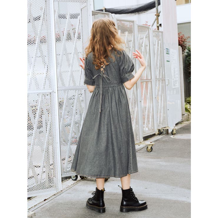 jouetie ジップアップデニムワンピース フラワーチャイナワンピース