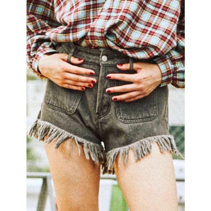 NAMACHEKO フリンジパンツ Vラインハイウエストフリンジデニムショートパンツ(248400